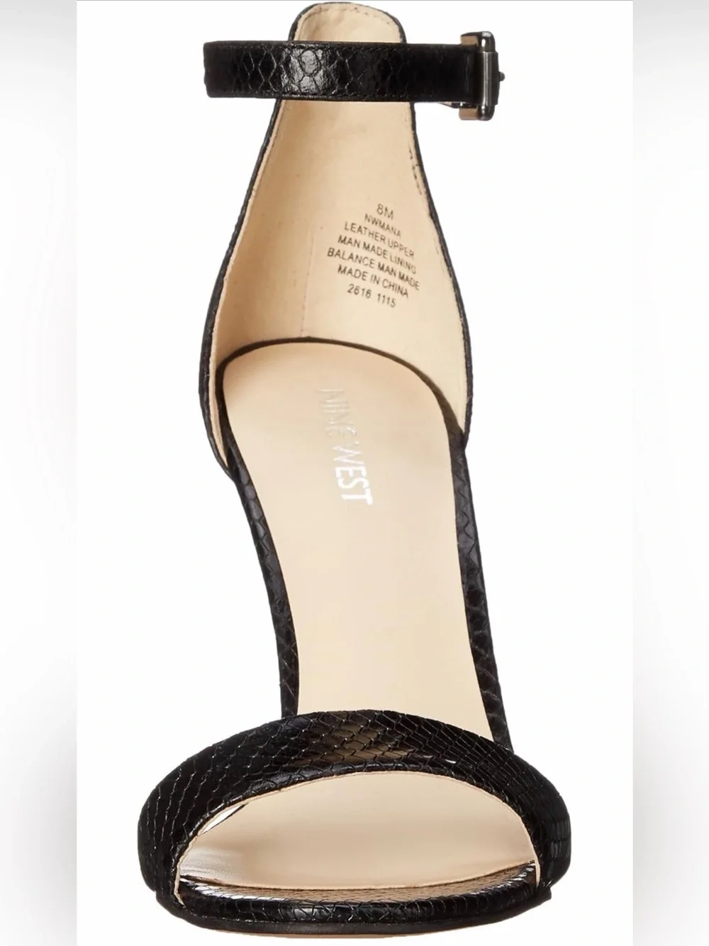 Nine West Mana Black Snake Print Ankle Strap Stiletto Heels 8.5